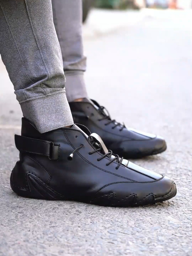 Italian High Sports Shoes - Midnight Black