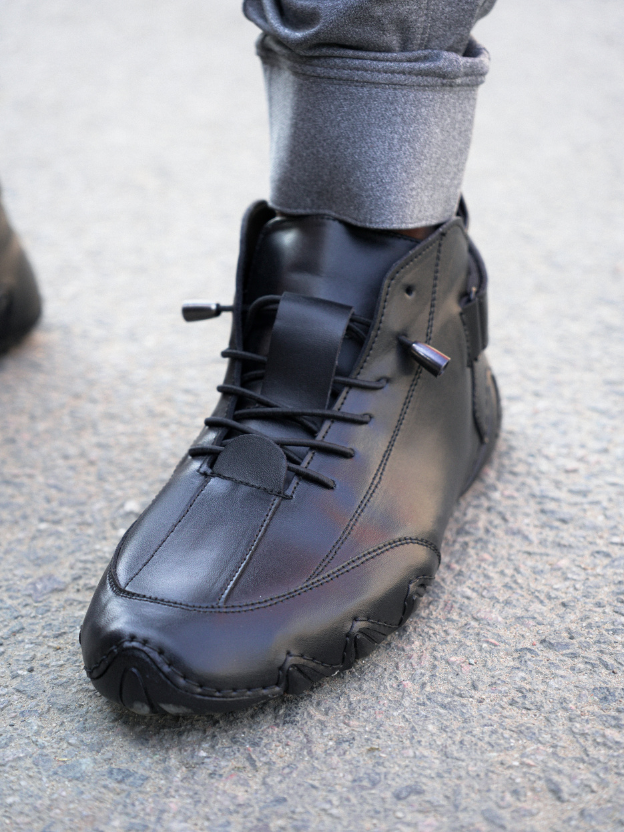 Italian High Sports Shoes - Midnight Black